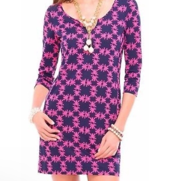 Lilly Pulitzer Gretchen Get Hoppy Frog Print Mini Dress Size S Navy Blue Pink - Picture 1 of 8